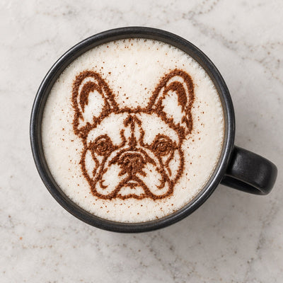 Latte art bouledogue français réalisé avec LATTECAM