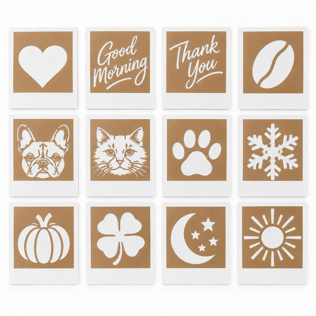 Le coffret de 12 cartes pochoirs LATTECAM